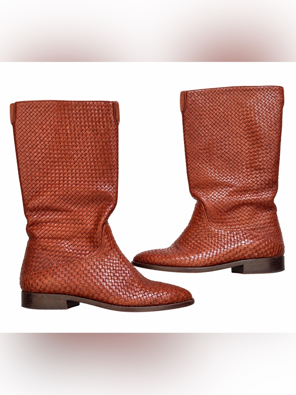 Cole Haan Vintage Woven Leather Mid-Calf Boots in Cognac 9